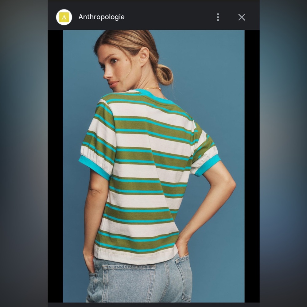 Anthropologie Pilcro Green and White Striped Jordyn Tee Size Large EUC Dad Tee!